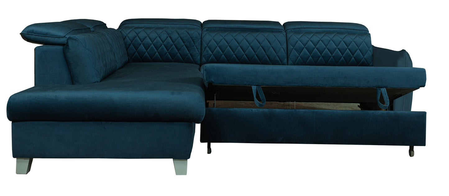 Coltar Extensibil Cu Otoman Stanga Tiago, 5 Locuri, Tetiere Reglabile, Albastru, 255 Cm