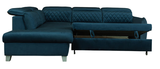 Coltar Extensibil Cu Otoman Stanga Tiago, 5 Locuri, Tetiere Reglabile, Albastru, 255 Cm