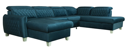 Coltar U Extensibil  Cu Lada Tiago, Dreapta, 6 Locuri, Tetiere Reglabile, Albastru 330 Cm