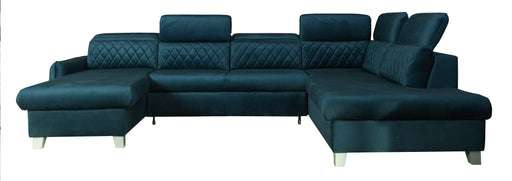 Coltar U Extensibil  Cu Lada Tiago, Dreapta, 6 Locuri, Tetiere Reglabile, Albastru 330 Cm