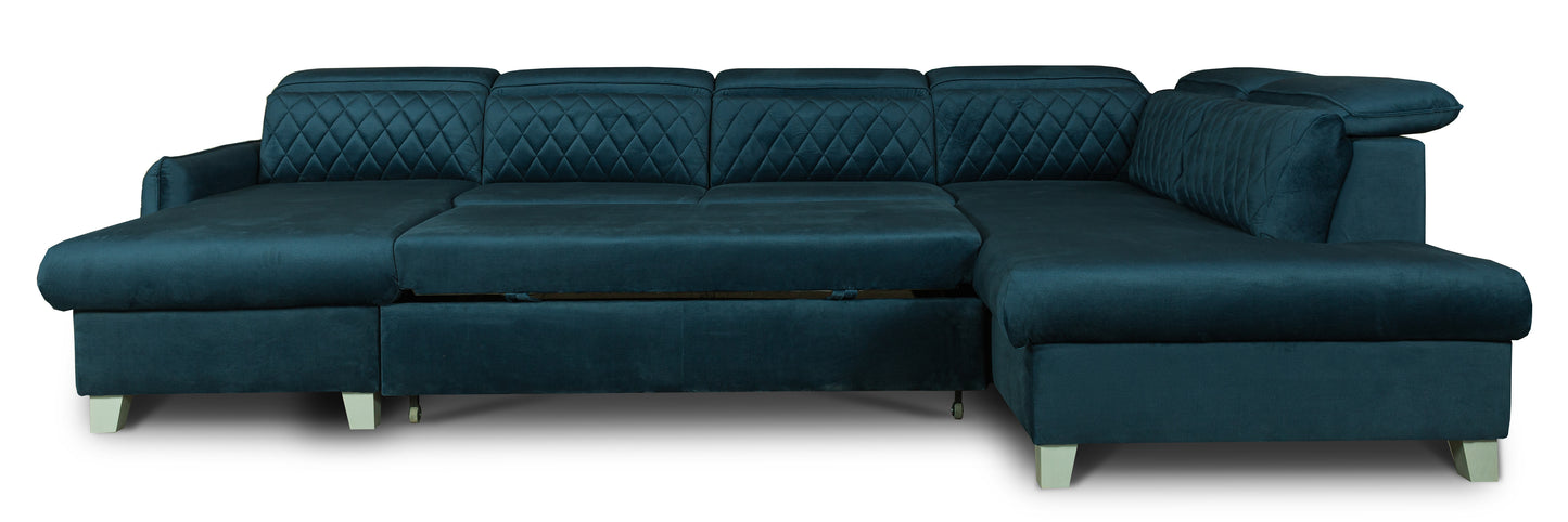 Coltar U Extensibil  Cu Lada Tiago, Dreapta, 6 Locuri, Tetiere Reglabile, Albastru 330 Cm