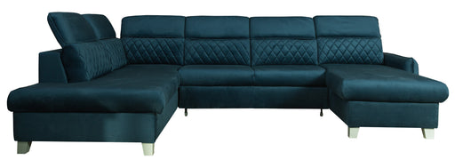 Coltar U Extensibil Tiago Cu Lada, Stanga, 6 Locuri, Tetiere Reglabile, Albastru 330 Cm