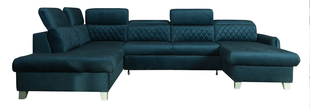 Coltar U Extensibil Tiago Cu Lada, Stanga, 6 Locuri, Tetiere Reglabile, Albastru 330 Cm