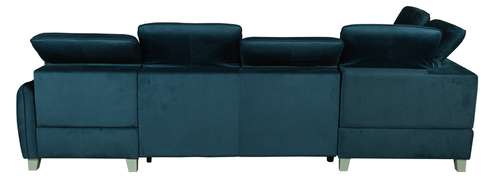 Coltar U Extensibil Tiago Cu Lada, Stanga, 6 Locuri, Tetiere Reglabile, Albastru 330 Cm