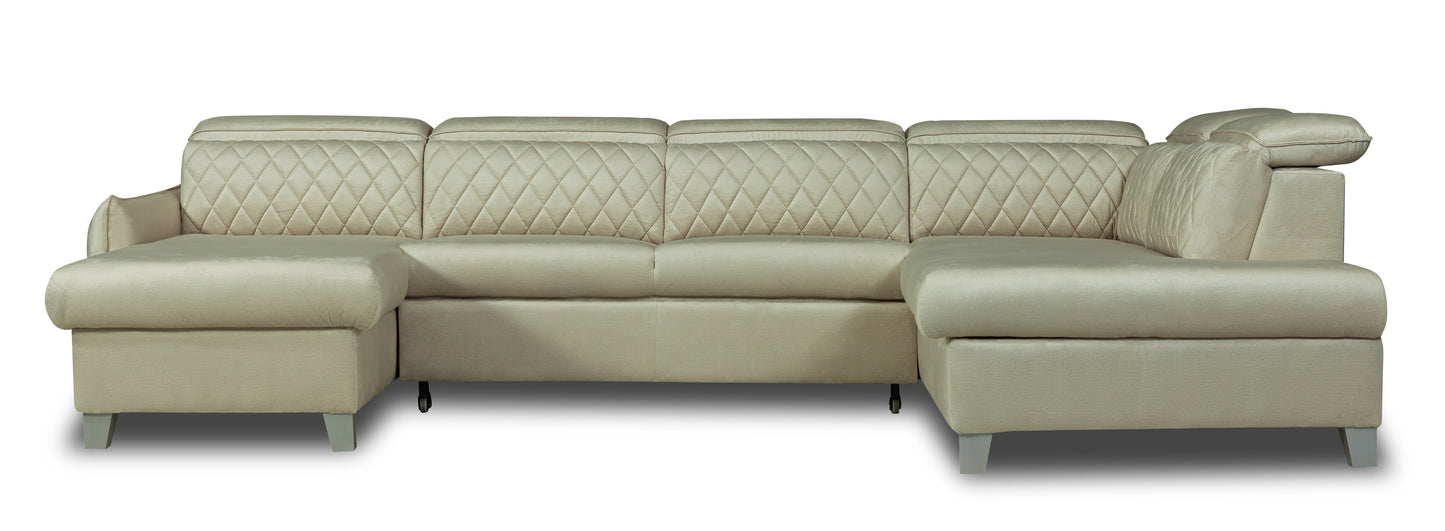 Coltar U Extensibil Tiago, Dreapta, 6 Locuri, Tetiere Reglabile, Crem 330 Cm