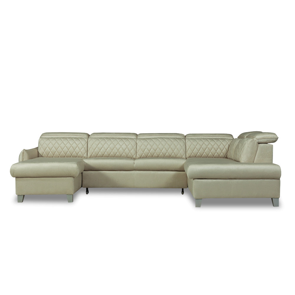 Coltar U Extensibil Tiago, Dreapta, 6 Locuri, Tetiere Reglabile, Crem 330 Cm