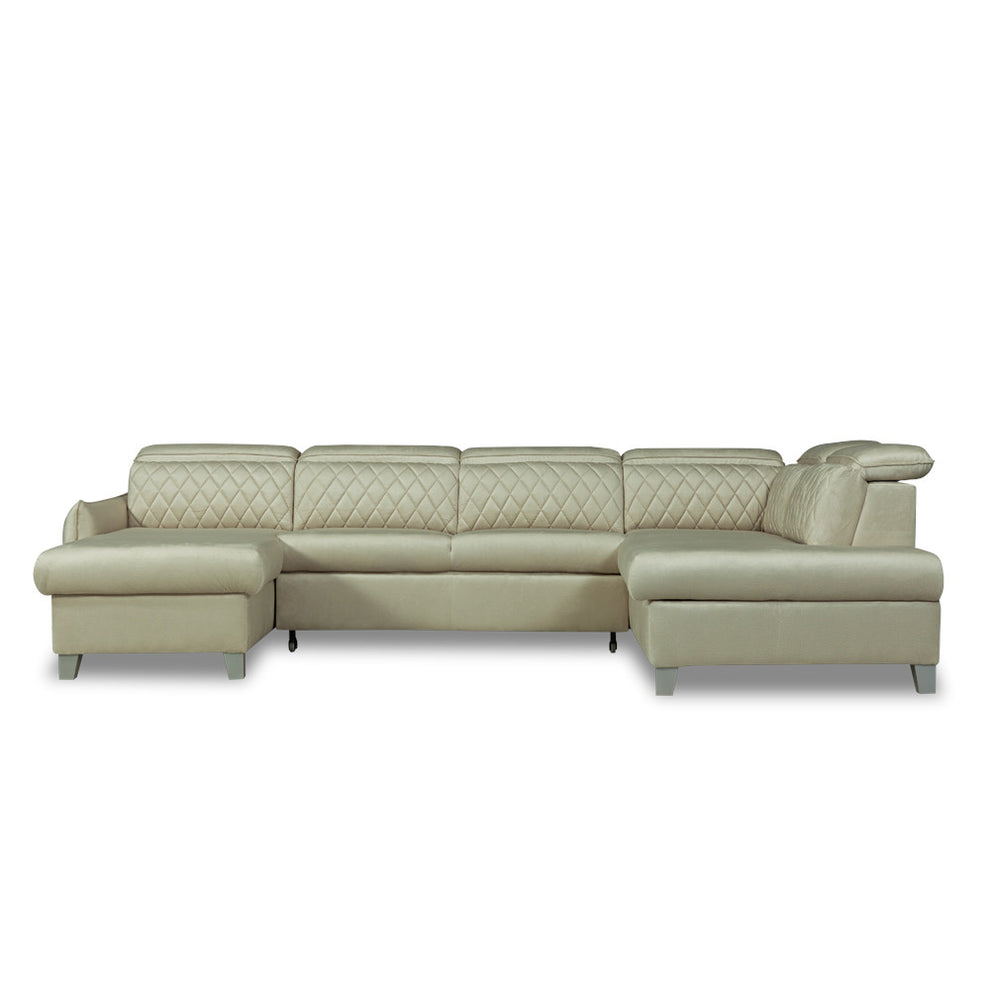 Coltar U Extensibil Tiago, Dreapta, 6 Locuri, Tetiere Reglabile, Crem 330 Cm