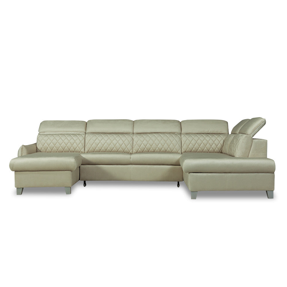 Coltar U Extensibil Tiago, Dreapta, 6 Locuri, Tetiere Reglabile, Crem 330 Cm