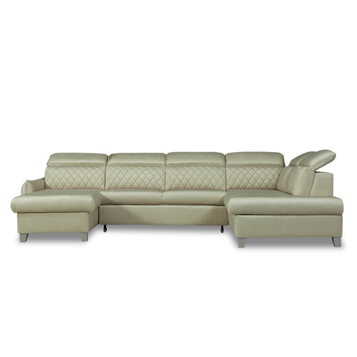 Coltar U Extensibil Tiago, Dreapta, 6 Locuri, Tetiere Reglabile, Crem 330 Cm
