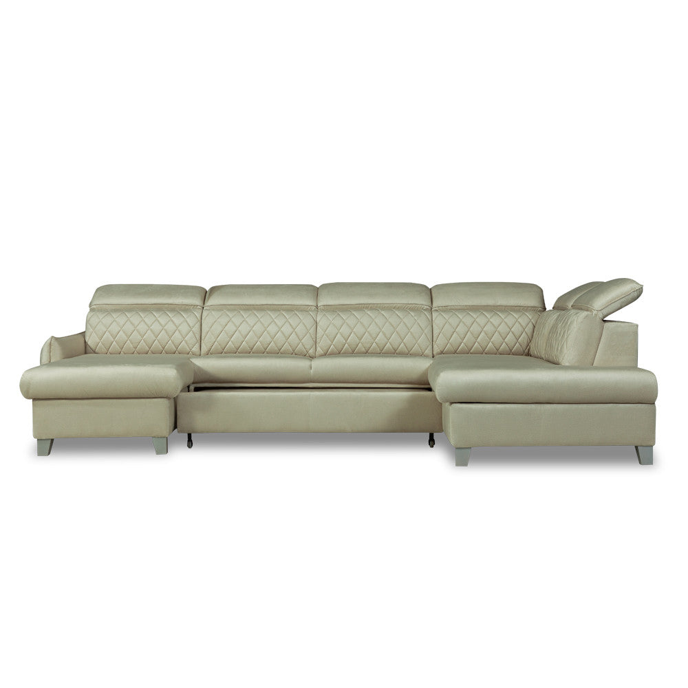 Coltar U Extensibil Tiago, Dreapta, 6 Locuri, Tetiere Reglabile, Crem 330 Cm