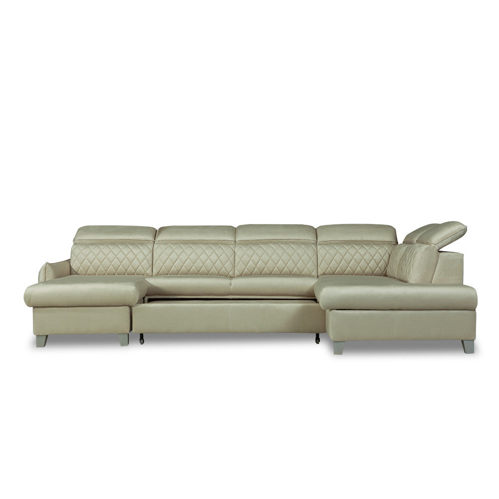 Coltar U Extensibil Tiago, Dreapta, 6 Locuri, Tetiere Reglabile, Crem 330 Cm