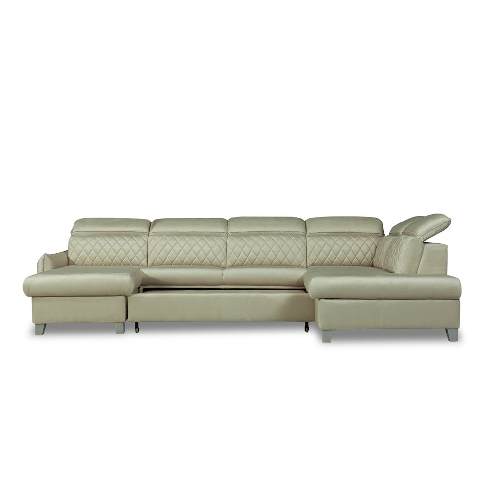 Coltar U Extensibil Tiago, Dreapta, 6 Locuri, Tetiere Reglabile, Crem 330 Cm