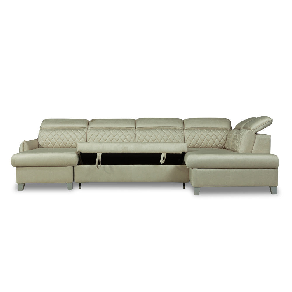 Coltar U Extensibil Tiago, Dreapta, 6 Locuri, Tetiere Reglabile, Crem 330 Cm