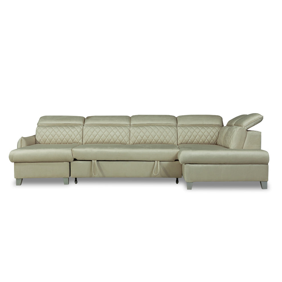 Coltar U Extensibil Tiago, Dreapta, 6 Locuri, Tetiere Reglabile, Crem 330 Cm