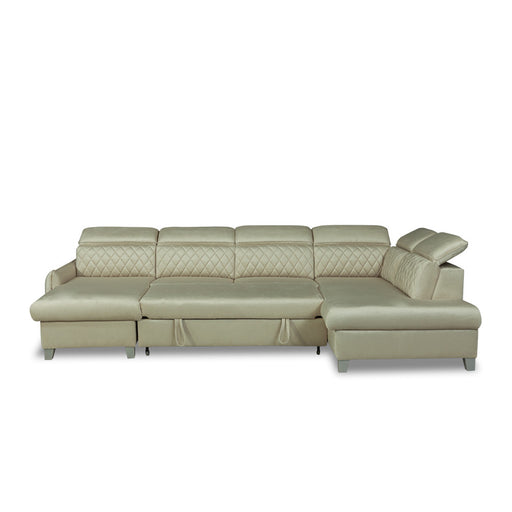 Coltar U Extensibil Tiago, Dreapta, 6 Locuri, Tetiere Reglabile, Crem 330 Cm
