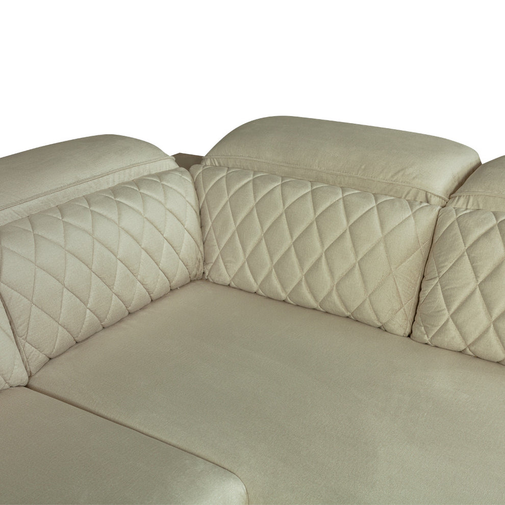Coltar U Extensibil Tiago, Stanga, 6 Locuri, Tetiere Reglabile, Crem 330 Cm