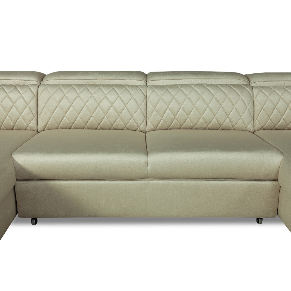 Coltar U Extensibil Tiago, Stanga, 6 Locuri, Tetiere Reglabile, Crem 330 Cm