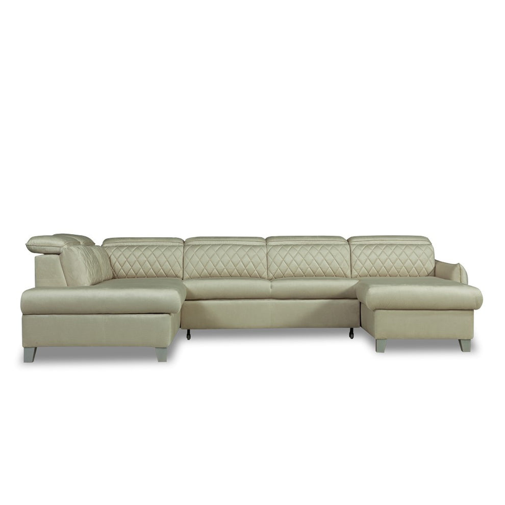 Coltar U Extensibil Tiago, Stanga, 6 Locuri, Tetiere Reglabile, Crem 330 Cm