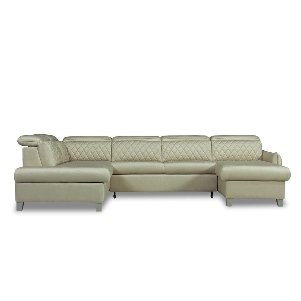 Coltar U Extensibil Tiago, Stanga, 6 Locuri, Tetiere Reglabile, Crem 330 Cm