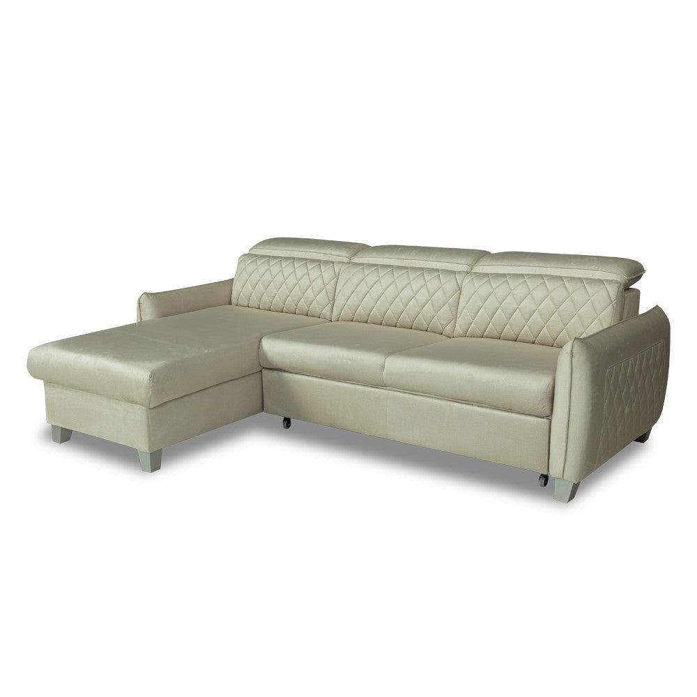 Coltar Extensibil Cu Insula Stanga Tiago, 5 Locuri, Tetiere Reglabile, Crem, 243 Cm