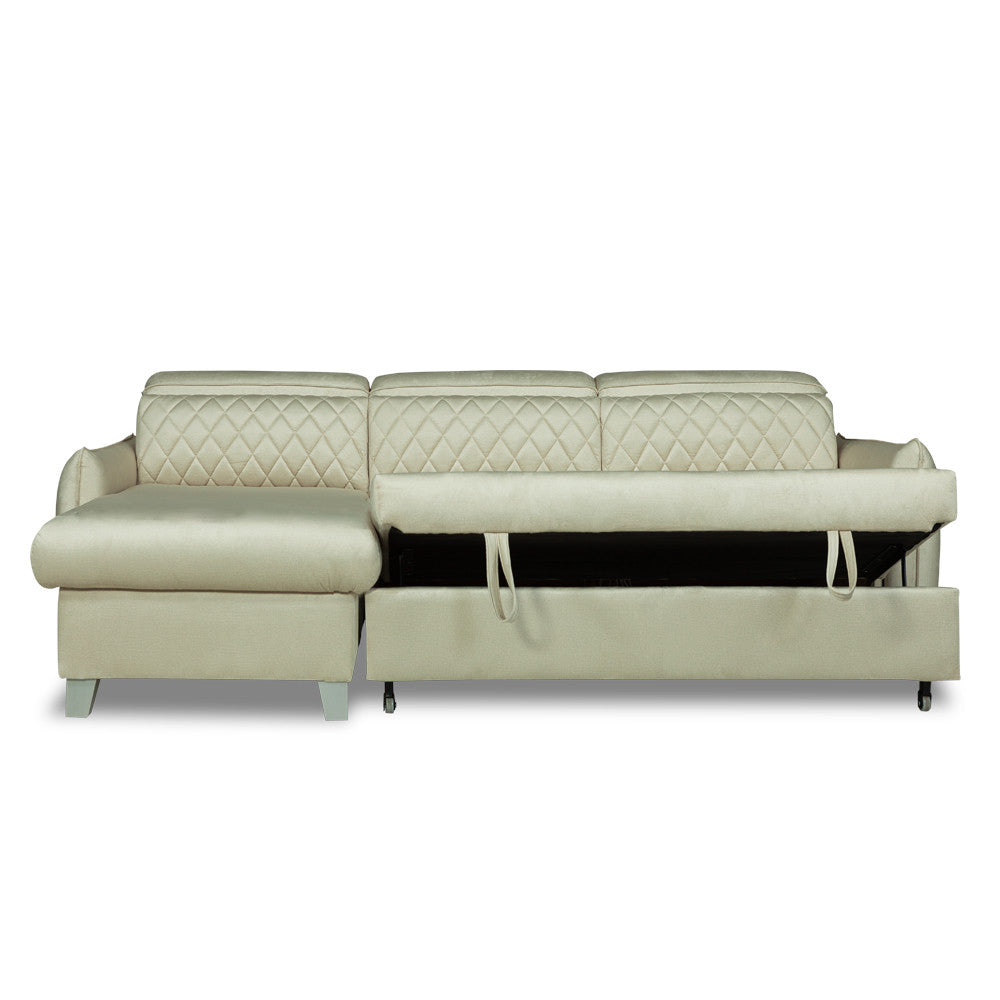 Coltar Extensibil Cu Insula Stanga Tiago, 5 Locuri, Tetiere Reglabile, Crem, 243 Cm