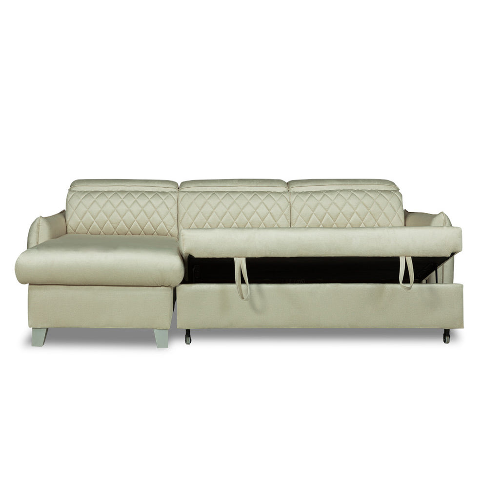 Coltar Extensibil Cu Insula Stanga Tiago, 5 Locuri, Tetiere Reglabile, Crem, 243 Cm