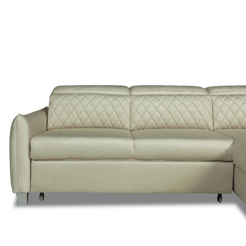 Coltar Extensibil Cu Insula Dreapta Tiago, 5 Locuri, Tetiere Reglabile, Crem, 243 Cm