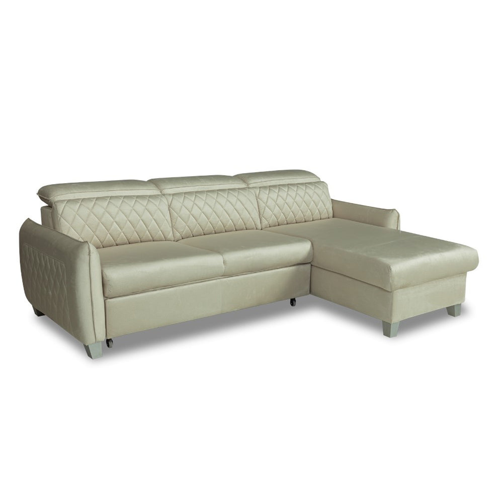 Coltar Extensibil Cu Insula Dreapta Tiago, 5 Locuri, Tetiere Reglabile, Crem, 243 Cm