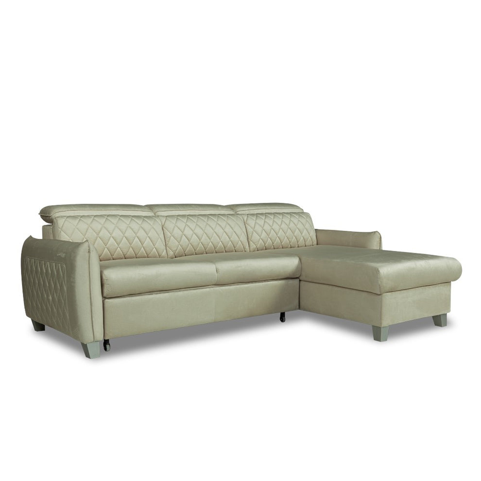 Coltar Extensibil Cu Insula Dreapta Tiago, 5 Locuri, Tetiere Reglabile, Crem, 243 Cm