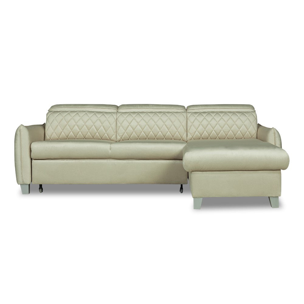 Coltar Extensibil Cu Insula Dreapta Tiago, 5 Locuri, Tetiere Reglabile, Crem, 243 Cm