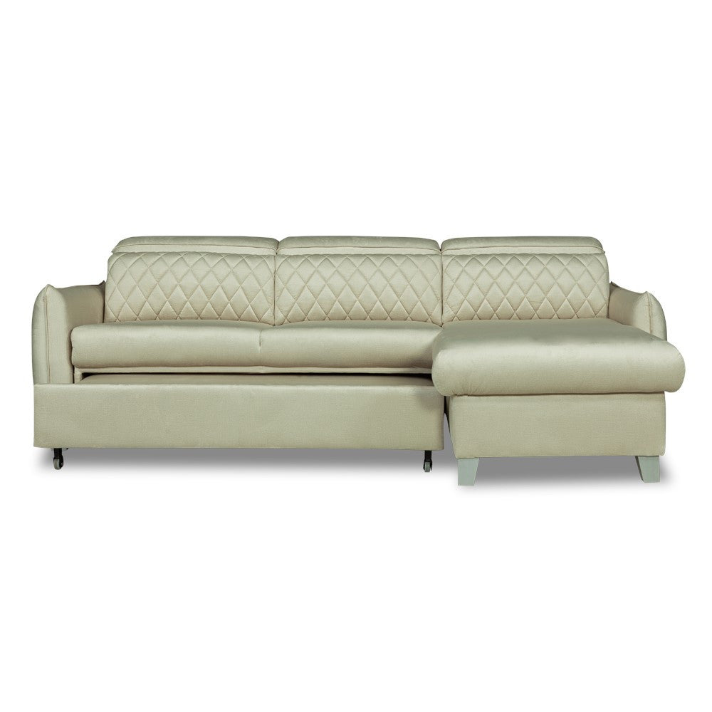 Coltar Extensibil Cu Insula Dreapta Tiago, 5 Locuri, Tetiere Reglabile, Crem, 243 Cm