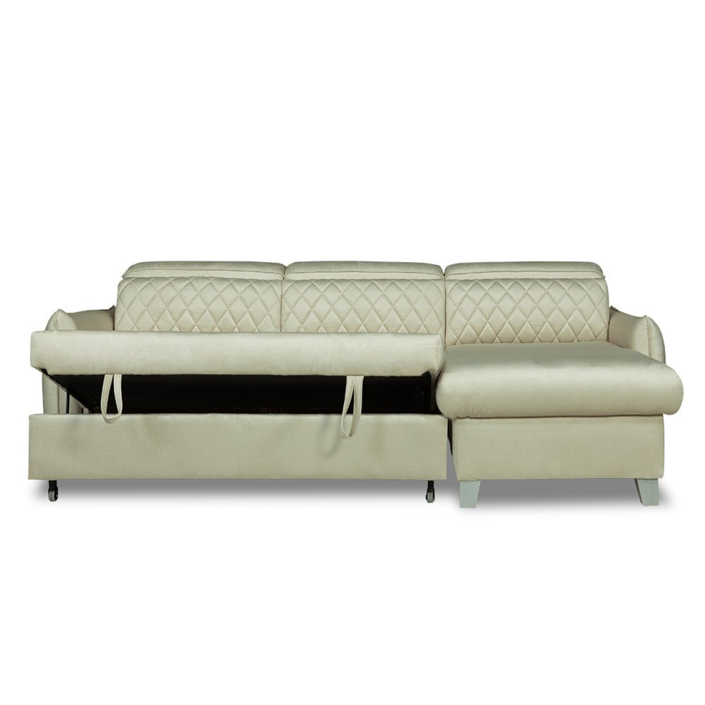 Coltar Extensibil Cu Insula Dreapta Tiago, 5 Locuri, Tetiere Reglabile, Crem, 243 Cm