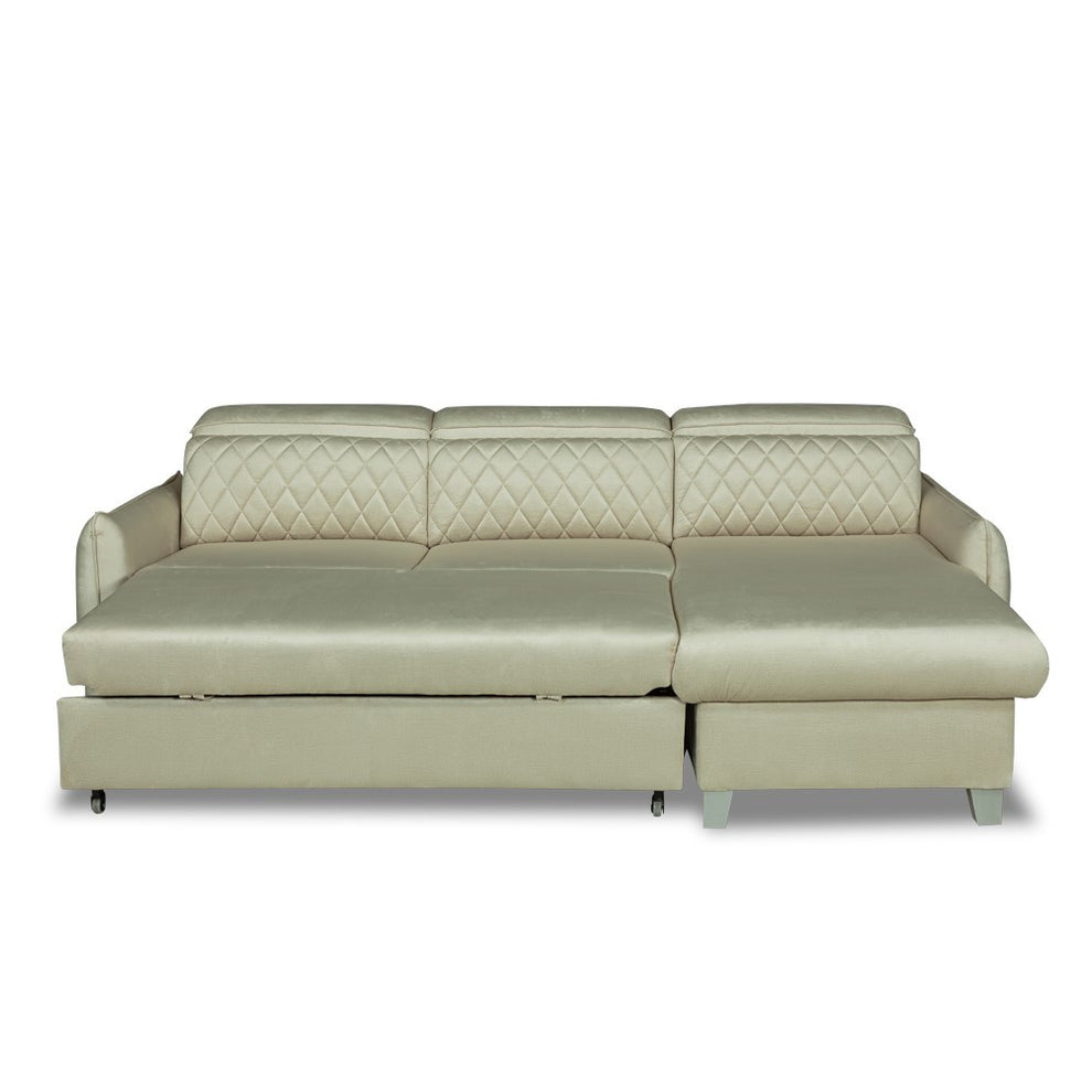 Coltar Extensibil Cu Insula Dreapta Tiago, 5 Locuri, Tetiere Reglabile, Crem, 243 Cm