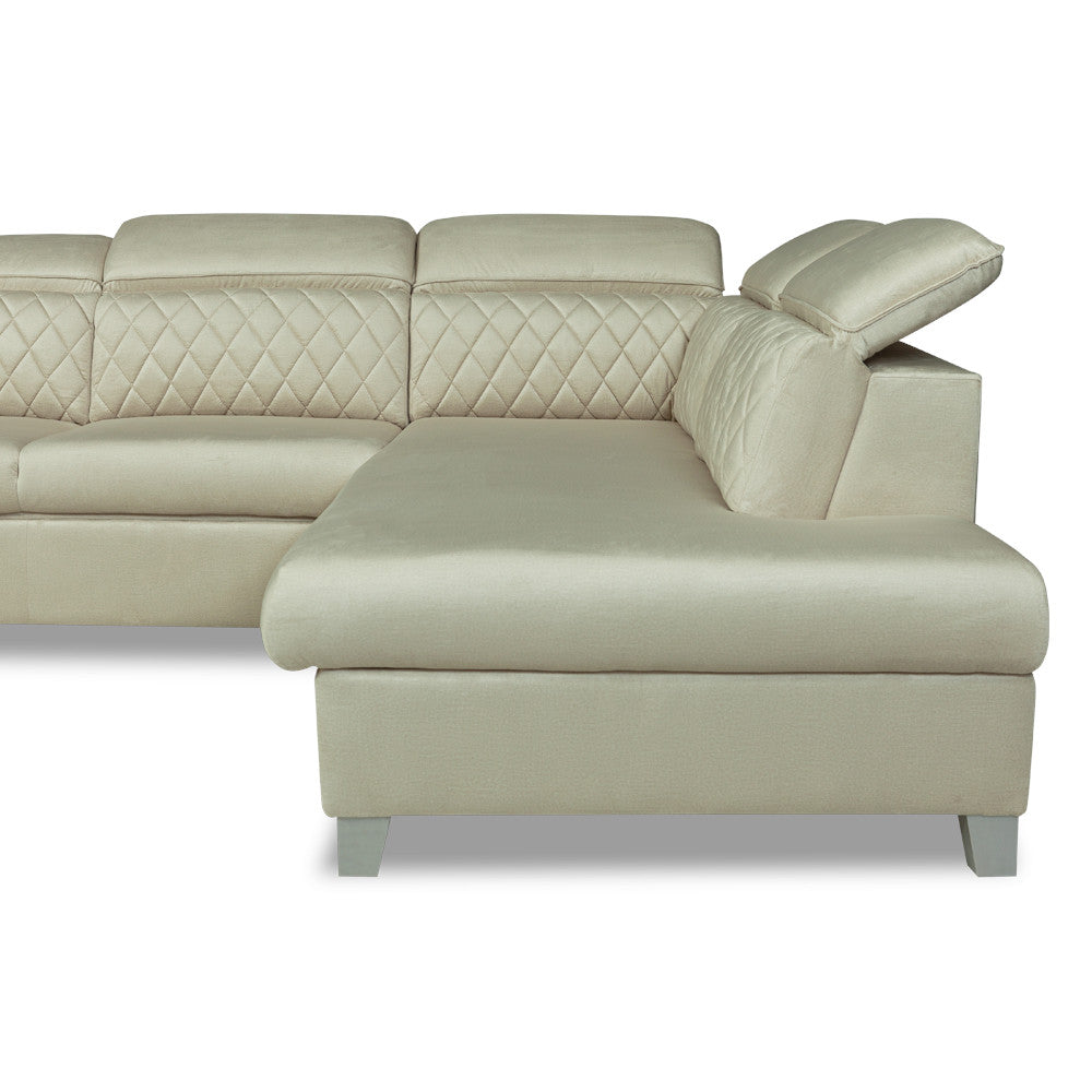 Coltar Extensibil Cu Otoman Dreapta Tiago, 5 Locuri, Tetiere Reglabile, Crem, 255 Cm