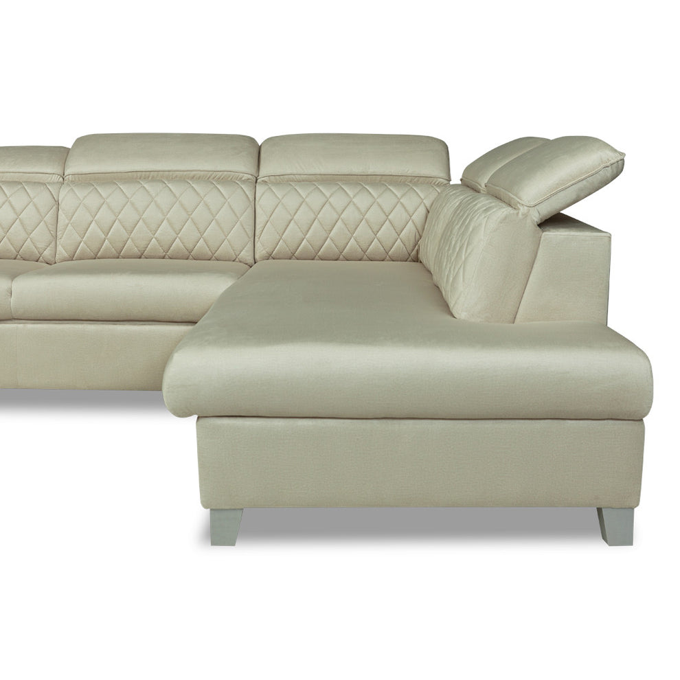Coltar Extensibil Cu Otoman Dreapta Tiago, 5 Locuri, Tetiere Reglabile, Crem, 255 Cm