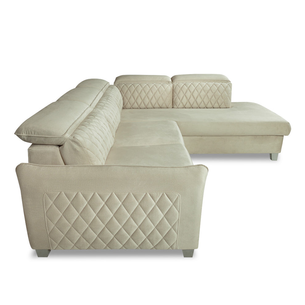 Coltar Extensibil Cu Otoman Dreapta Tiago, 5 Locuri, Tetiere Reglabile, Crem, 255 Cm