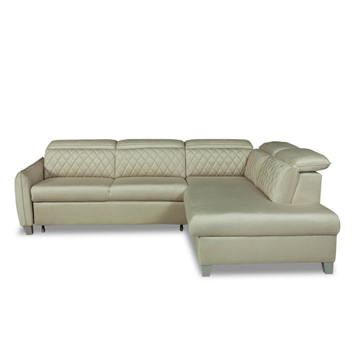 Coltar Extensibil Cu Otoman Dreapta Tiago, 5 Locuri, Tetiere Reglabile, Crem, 255 Cm