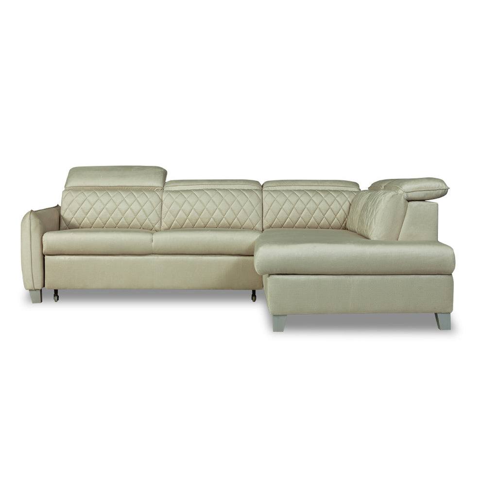 Coltar Extensibil Cu Otoman Dreapta Tiago, 5 Locuri, Tetiere Reglabile, Crem, 255 Cm