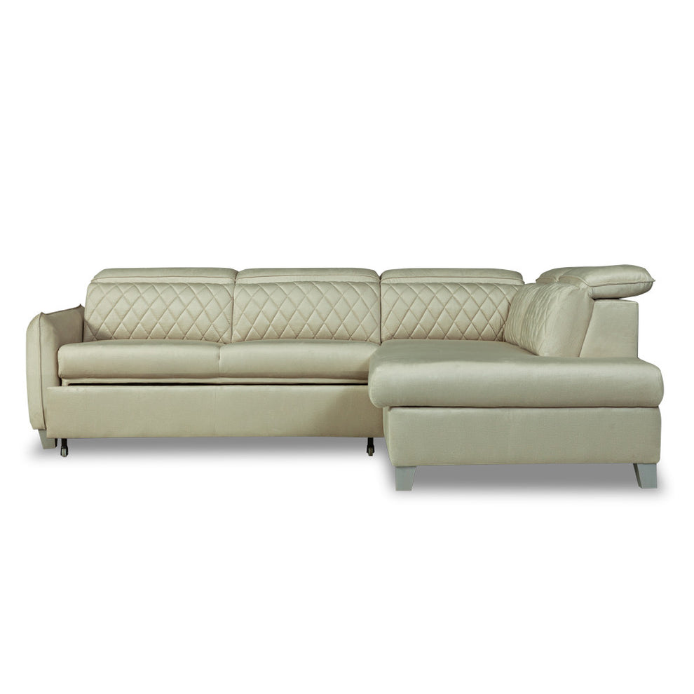 Coltar Extensibil Cu Otoman Dreapta Tiago, 5 Locuri, Tetiere Reglabile, Crem, 255 Cm