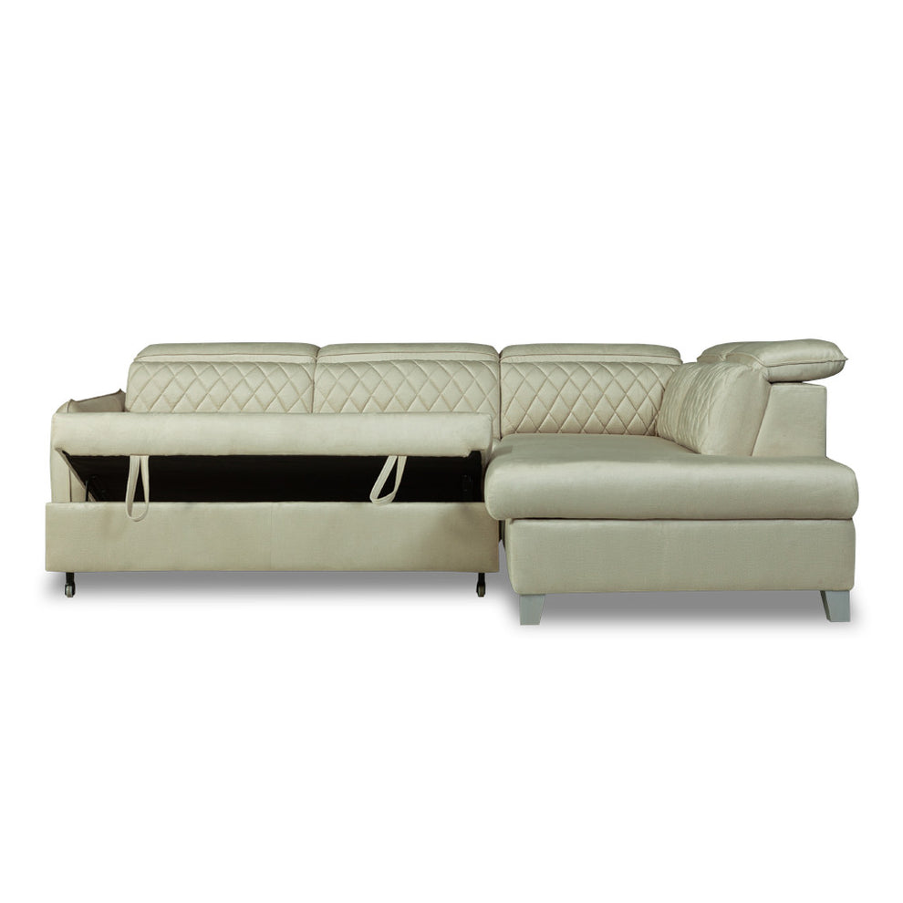 Coltar Extensibil Cu Otoman Dreapta Tiago, 5 Locuri, Tetiere Reglabile, Crem, 255 Cm