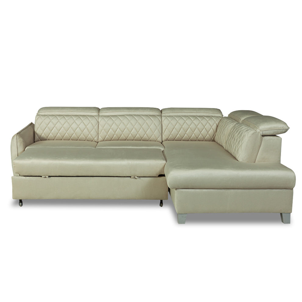 Coltar Extensibil Cu Otoman Dreapta Tiago, 5 Locuri, Tetiere Reglabile, Crem, 255 Cm