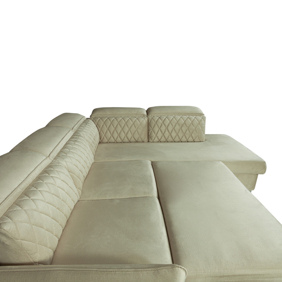 Coltar Extensibil Cu Otoman Dreapta Tiago, 5 Locuri, Tetiere Reglabile, Crem, 255 Cm