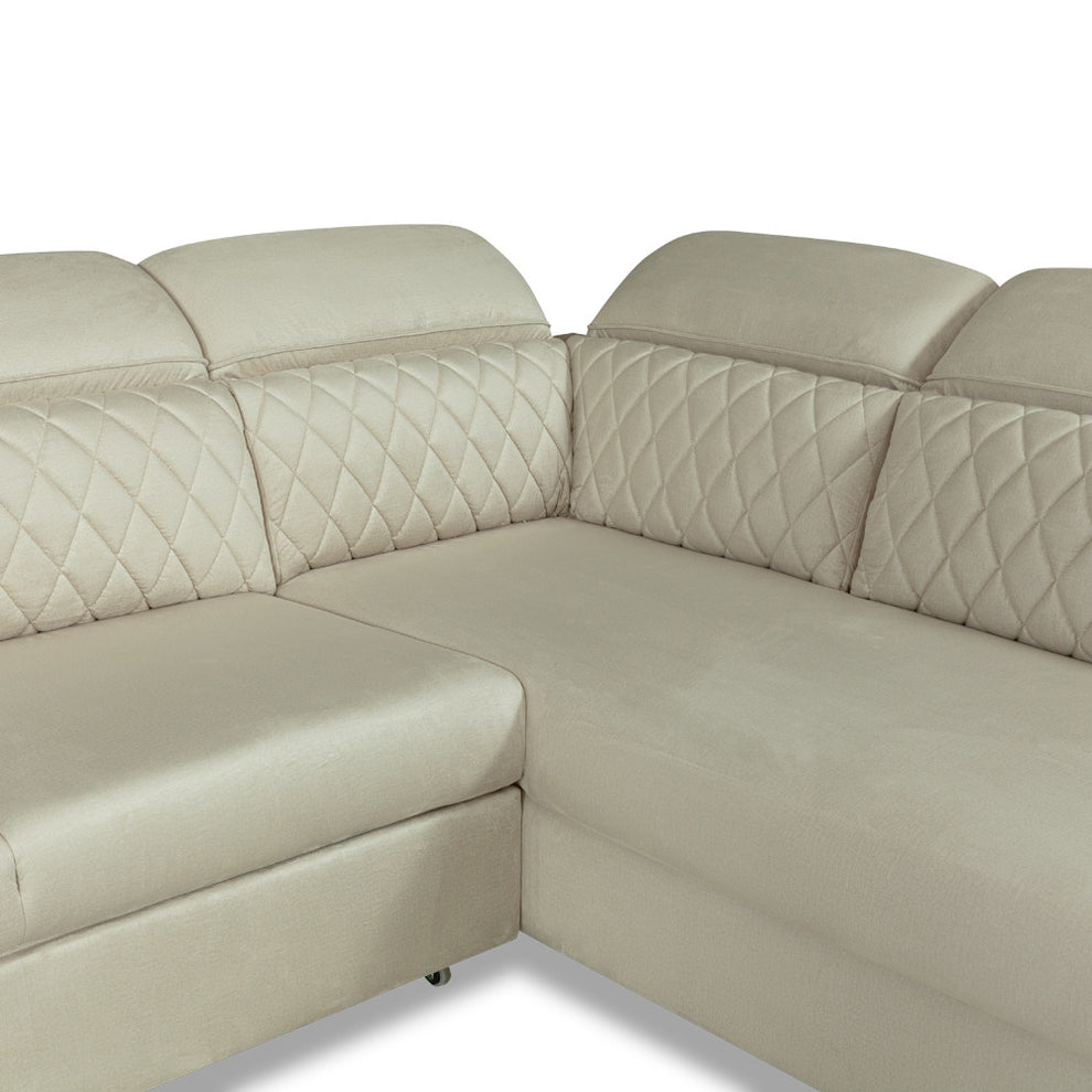 Coltar Extensibil Cu Otoman Stanga Tiago, 5 Locuri, Tetiere Reglabile, Crem, 255 Cm