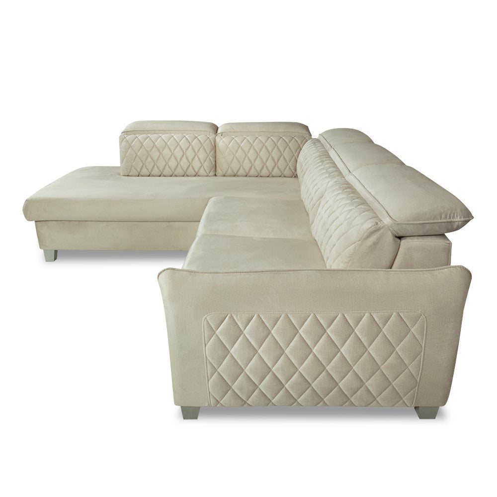 Coltar Extensibil Cu Otoman Stanga Tiago, 5 Locuri, Tetiere Reglabile, Crem, 255 Cm