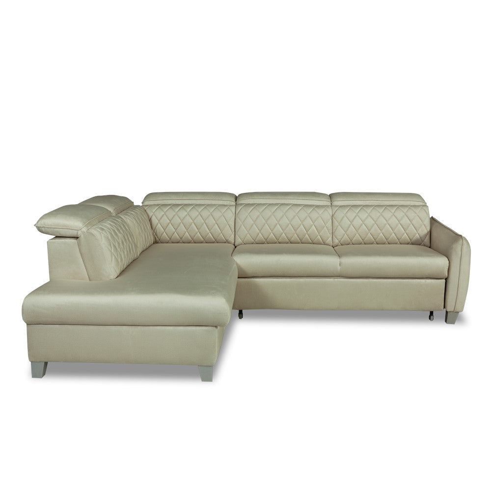 Coltar Extensibil Cu Otoman Stanga Tiago, 5 Locuri, Tetiere Reglabile, Crem, 255 Cm