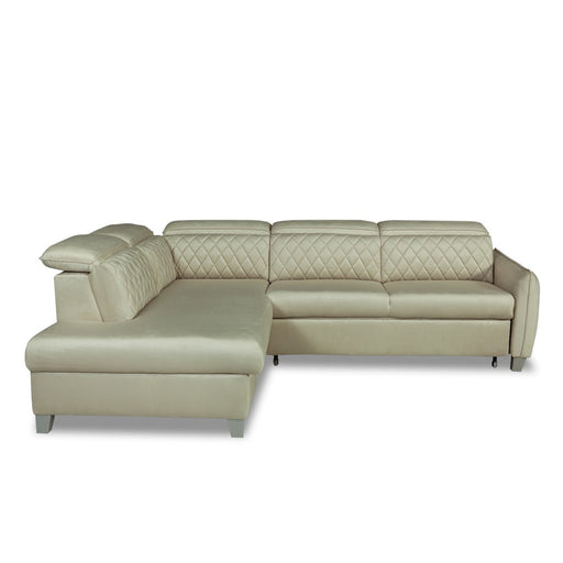 Coltar Extensibil Cu Otoman Stanga Tiago, 5 Locuri, Tetiere Reglabile, Crem, 255 Cm