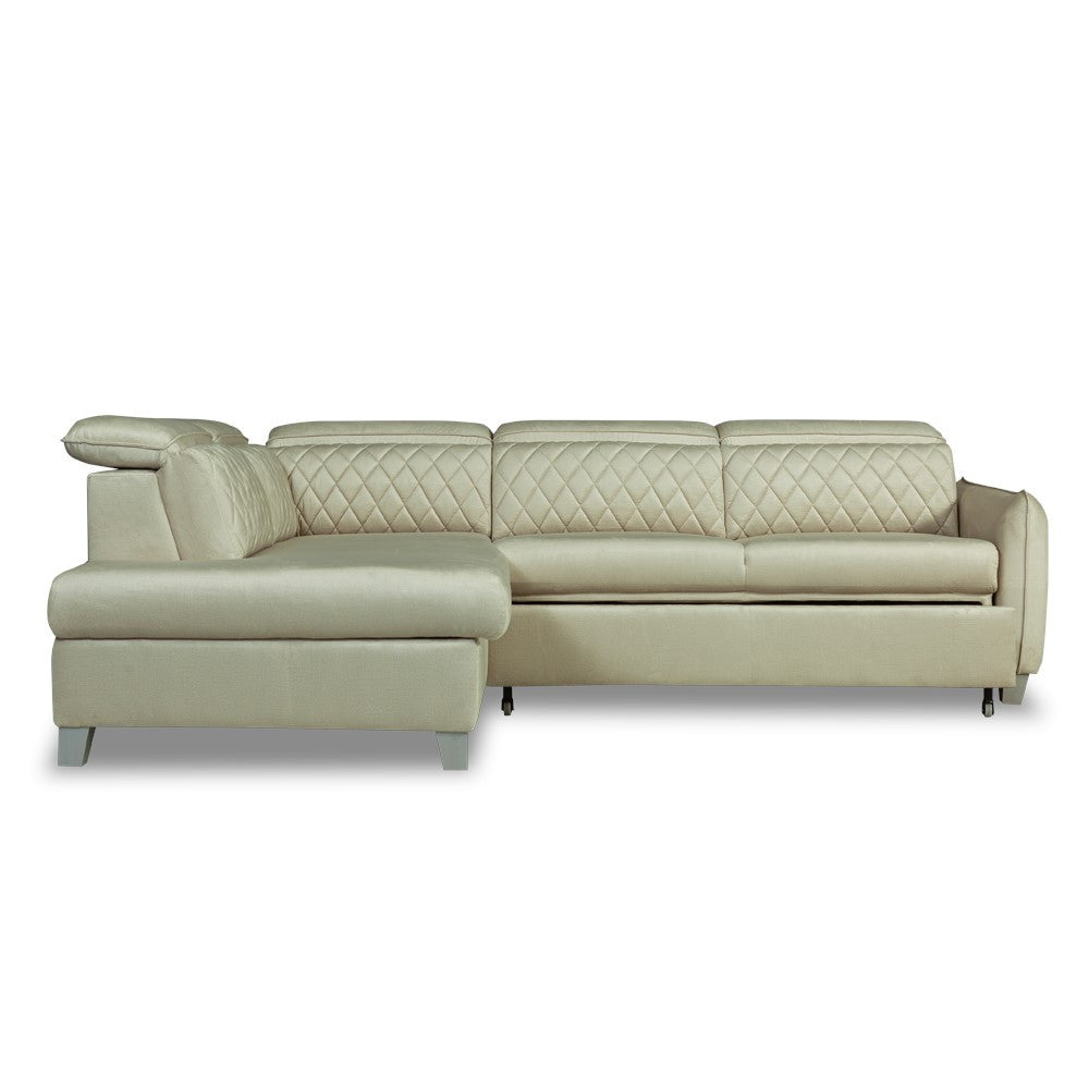 Coltar Extensibil Cu Otoman Stanga Tiago, 5 Locuri, Tetiere Reglabile, Crem, 255 Cm