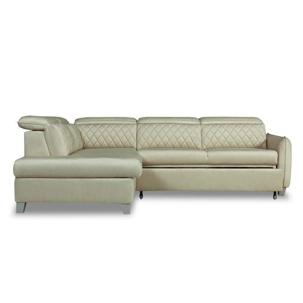 Coltar Extensibil Cu Otoman Stanga Tiago, 5 Locuri, Tetiere Reglabile, Crem, 255 Cm