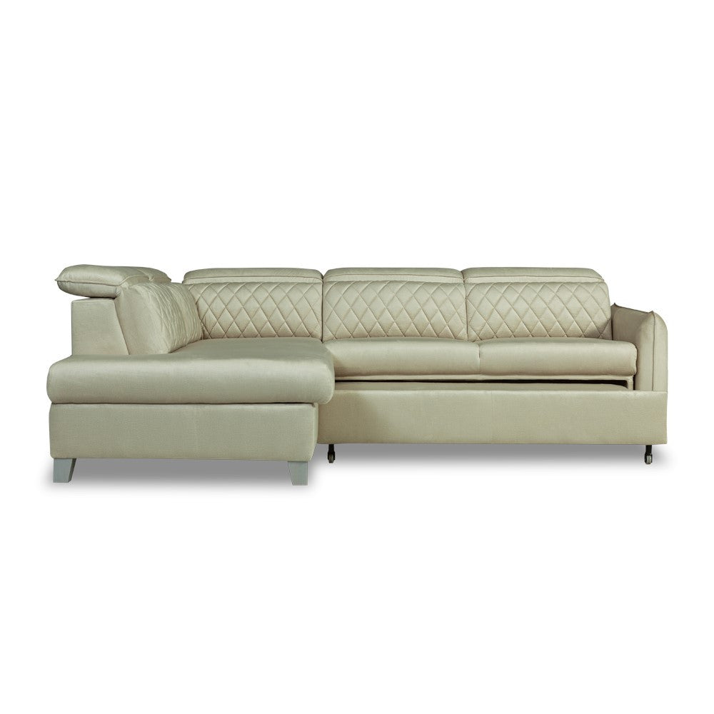Coltar Extensibil Cu Otoman Stanga Tiago, 5 Locuri, Tetiere Reglabile, Crem, 255 Cm