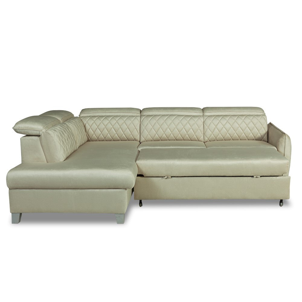 Coltar Extensibil Cu Otoman Stanga Tiago, 5 Locuri, Tetiere Reglabile, Crem, 255 Cm